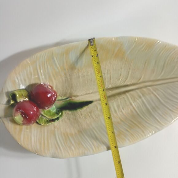 ENCHANTO Dish #324 Pottery Leaf Red Apples California USA approximately 8" x 16" - Picture 10 of 11